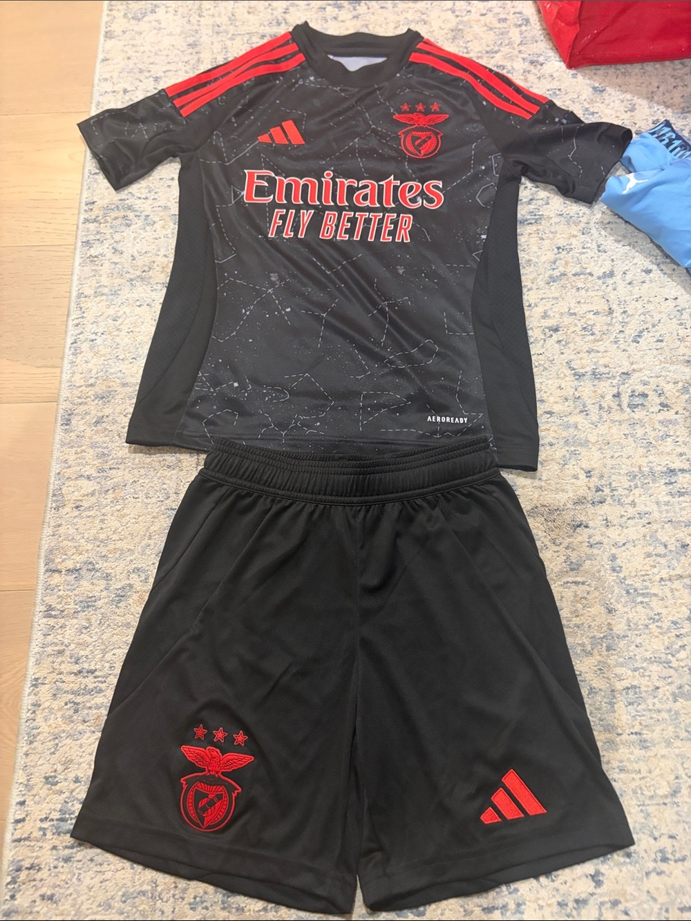 adidas Black & Red Kids Football Jersey and Shorts Set